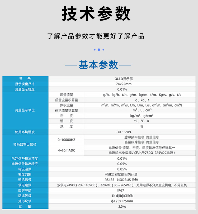 高粘度質(zhì)量流量計技術(shù)參數(shù)